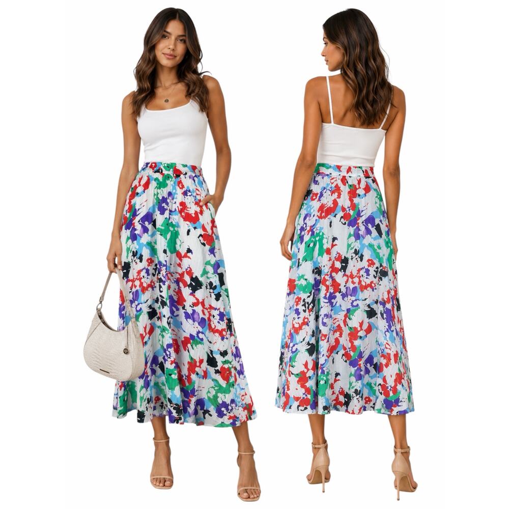 Tanya Taylor Jeana Silk Blend Pleated Midi Skirt Multi Color Size 12